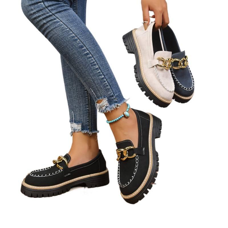 New autumn large size metal buckle casual British style women's shoes thick heel platform single shoes women