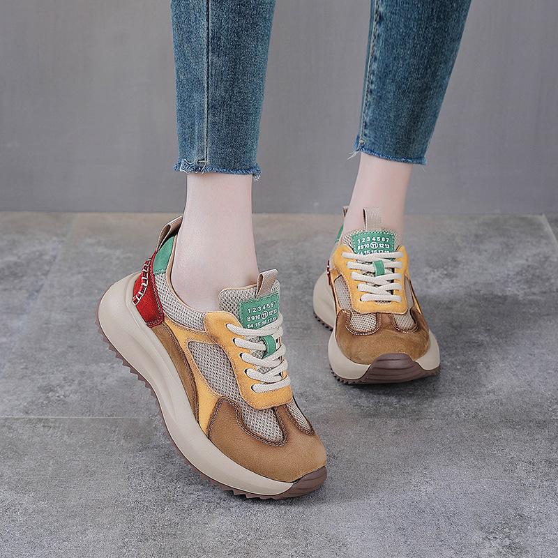 Genuine Leather Women Shoes 4cm Air Mesh Soft Soled Loafer Ethnic Moccasins Rubber Native Flats Shoes Women Flat Walking Shoes