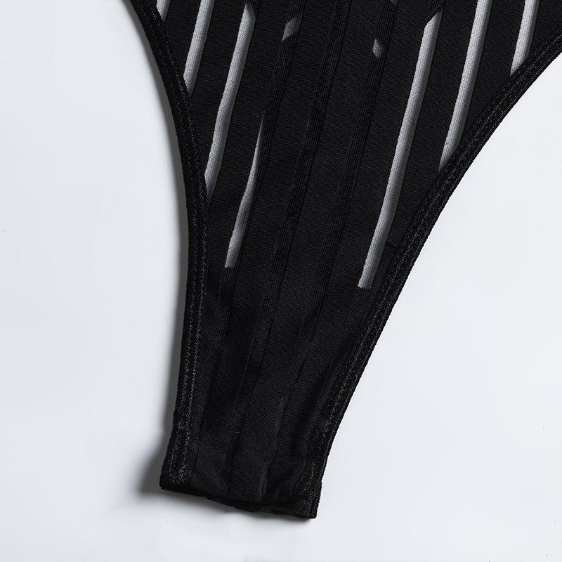 European & American Fishnet Striped Garter Bodysuit - Sexy Lingerie Set