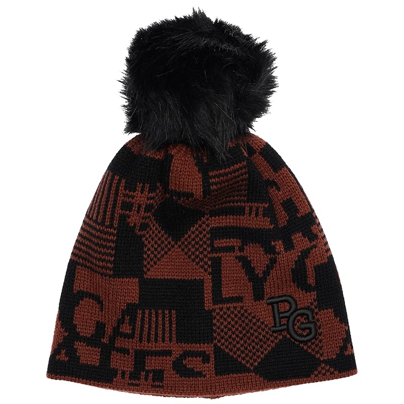 

[Pearly Gates] unisex knit cap (Check x logo pattern/with pompom) / golf hat 053-3287017 051_brown FR