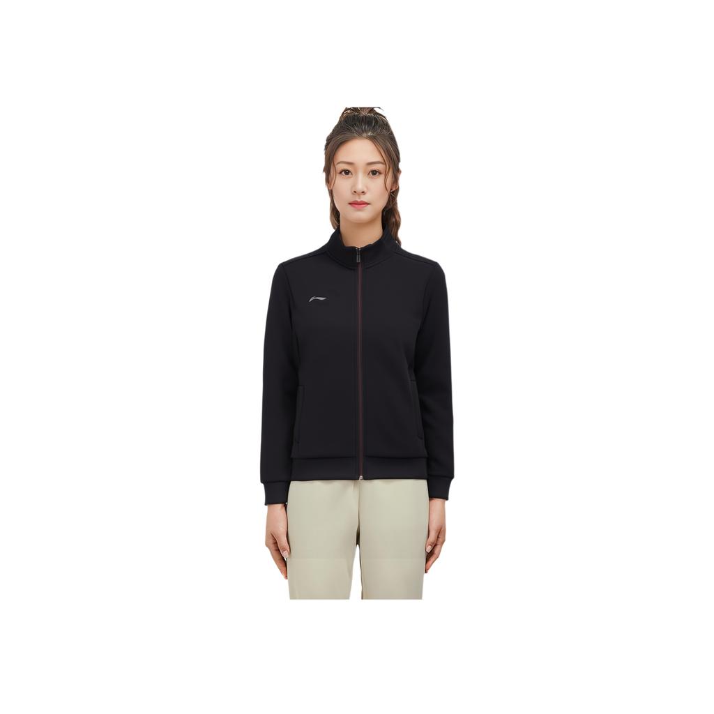 Li Ning Fitness Series Solid Color Stand Collar Zip-Up Sports Hoodie Women Hoodies Black AWDT980-1
