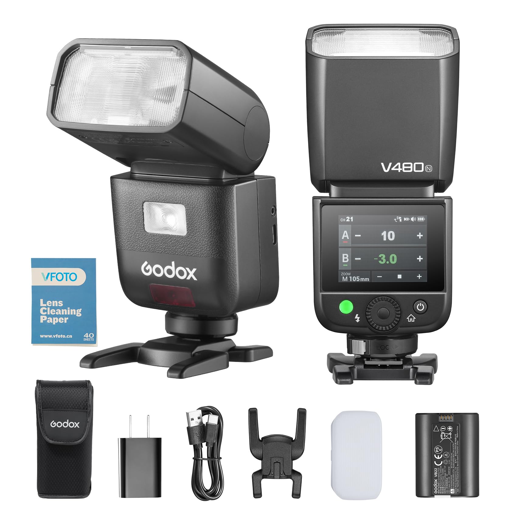 Авторизованная вспышка GODOX V480N TTL для камер, совместимая с Nikon V480 N GN50 HSS, сенсорный экран, время перезарядки 650, полная мощность, аккумулятор 2200 мАч [Официальный дилер GODOX]