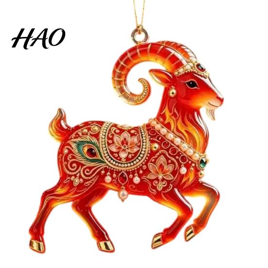 Decorative Hanging Ornaments for Tree 2PCS Christmas Goat Ornaments, 2D Acrylic Ornament Shopping Mall Pendants, Lightweight Festive Holiday