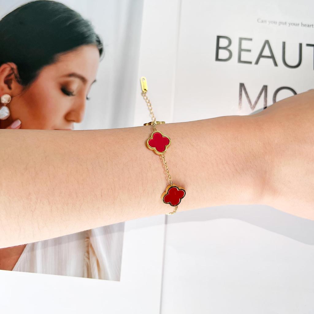 Women's Classic 18K Gold Plated Stainless Steel 4 Leaf Clover Bracelet No Tarnish Four Leaf Clover Adjustable Bracelet Jewelry