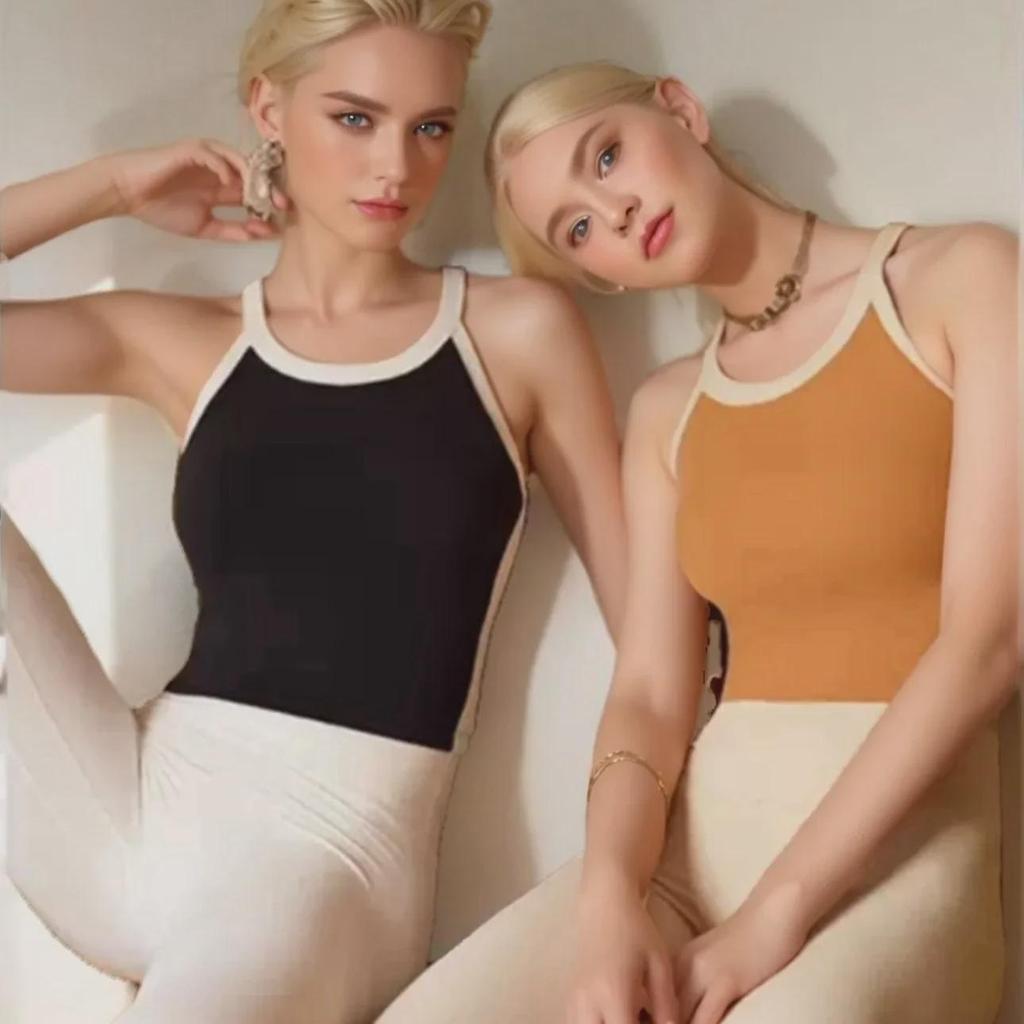 High-Intensity Contrast Yoga Vest: Premium Nude One-Piece Sportswear for Pilates & Fitness