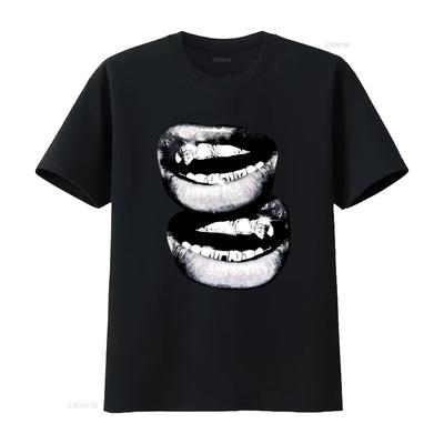 Grin Fang Mouth Y2K Fashion Streetwear Cotton Crew Neck Garment Dyed Boxy T Shirt for  Vintage Washed Slightly Designer Clothes
