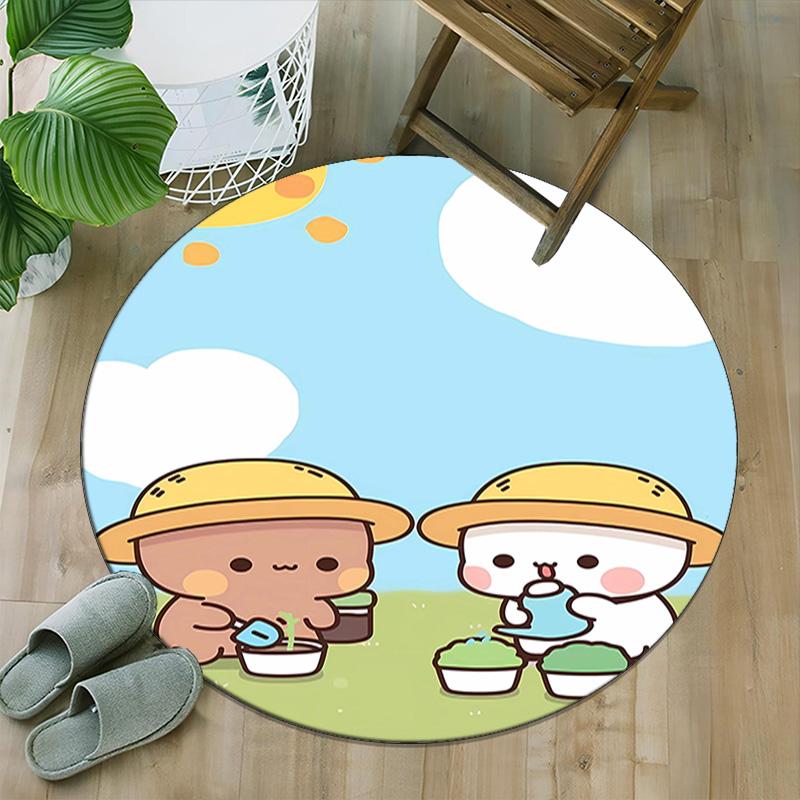 1pc Yier BuBu Bear3 Print Round Carpet Chair Round Carpet Suitable for Bedroom Living Room Home Decorative Carpet