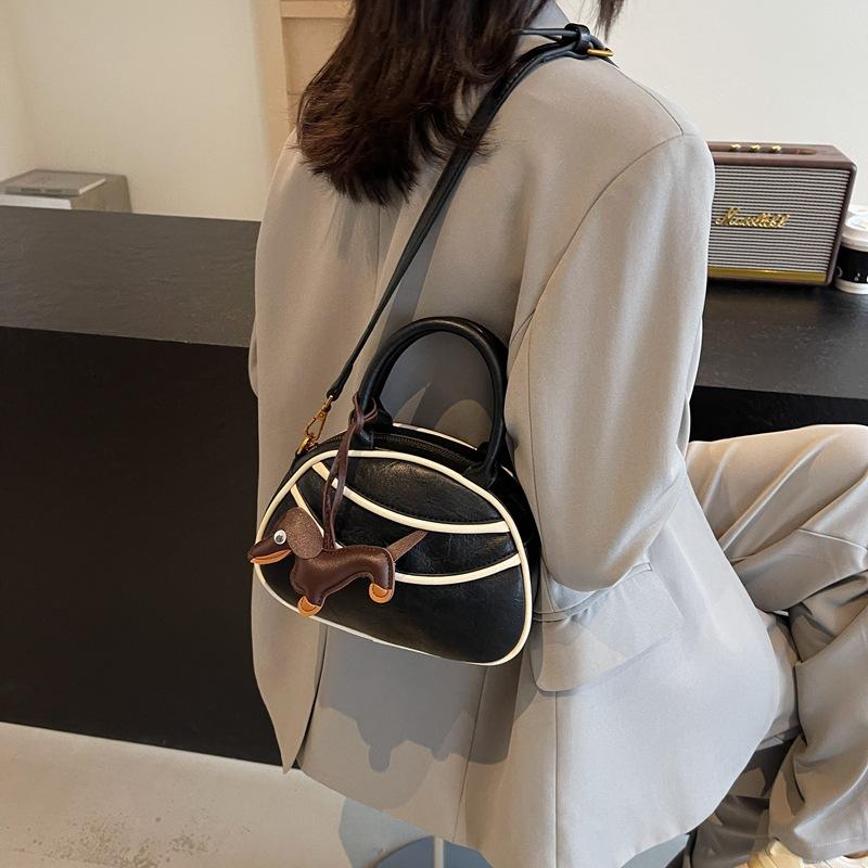 Autumn Texture Hand Bag Women's 2025 New Fashion Retro Contrasting Color Bowling Bag High-end Messenger Bag