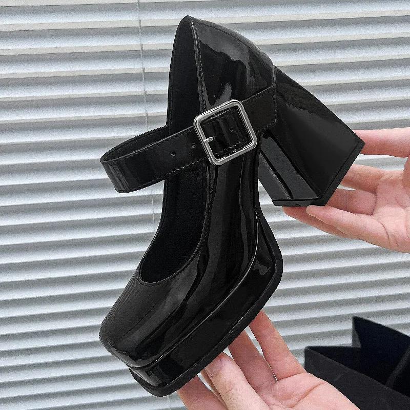 Women's High Heels Pumps Mary Jane Shoes Platform Pink Black Wine Red White Block Heeled Working Party Dance Wedding Shoe Female