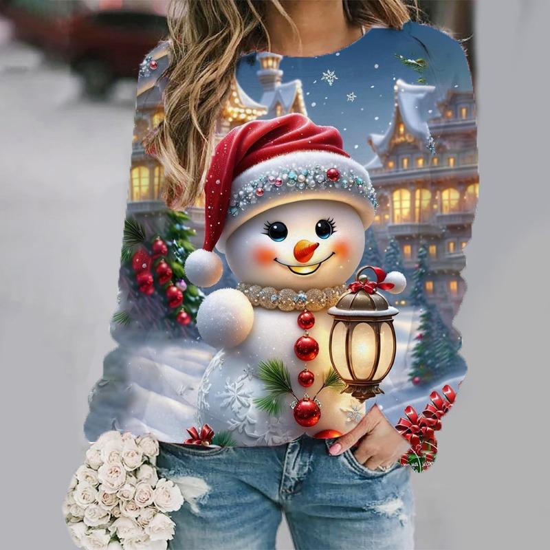Christmas Snowman 3D Print Sweatshirts Women Autumn Raglan Long Sleeves Hoodie Street Y2k Pullover Harajuku Tops Female Clothing