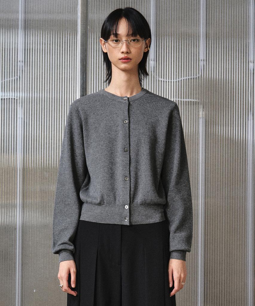 Lmood Women Iconic Ld Wool Cotton Round Cardigan Melange Gray