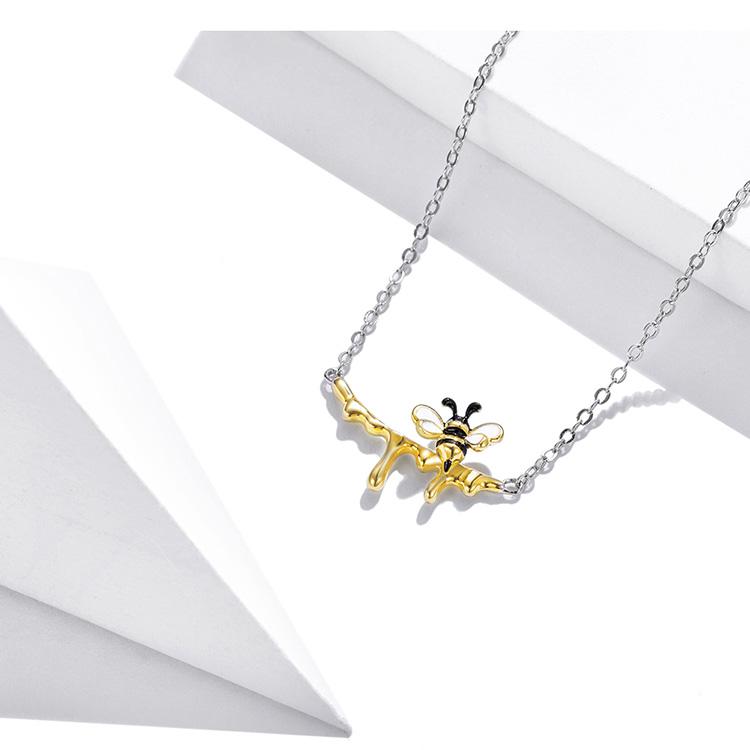 Bamoer 925 Sterling Silver Enamel Bumblebee and Sweet Honey Shiny Necklace and Earring Studs for Women Fashion Jewelry Set