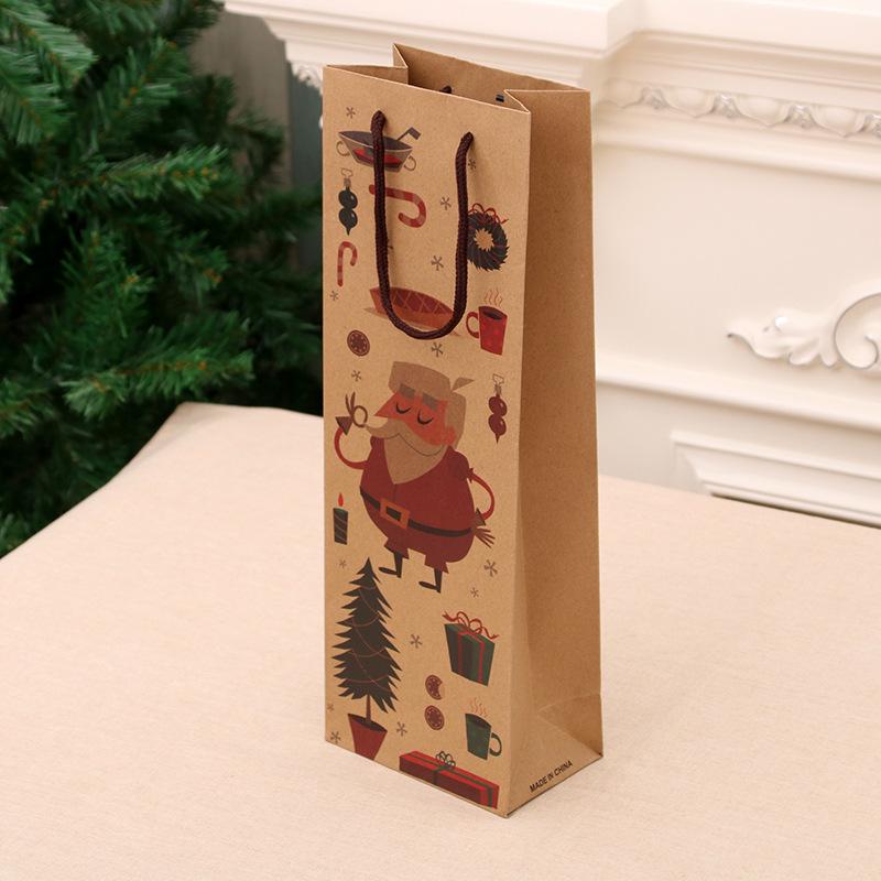 Christmas Kraft Paper Wine Gift Bag for Bottles - Holiday Home Supplies