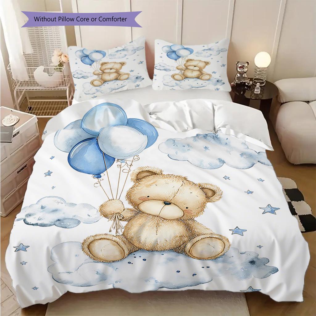 Bettwäsche-Steppdecken-Set mit Teddybär-Muster Bettdeckenbezug Kissenbezug Heimdekoration Geburtstagsgeschenk (1 Bettbezug + 2 Kissenbezüge, ohne Füllung)