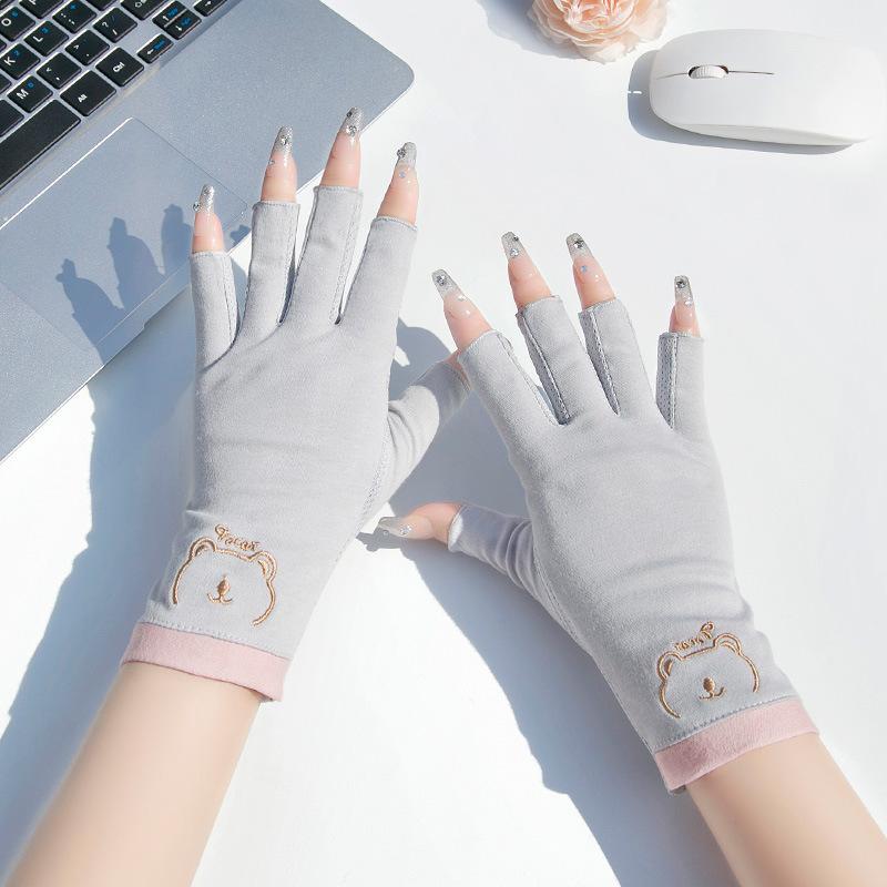 Women’s Cotton Gloves, UV Protection Breathable Thin Summer Gloves, Anti-Slip Driving Cycling Gardening Gloves