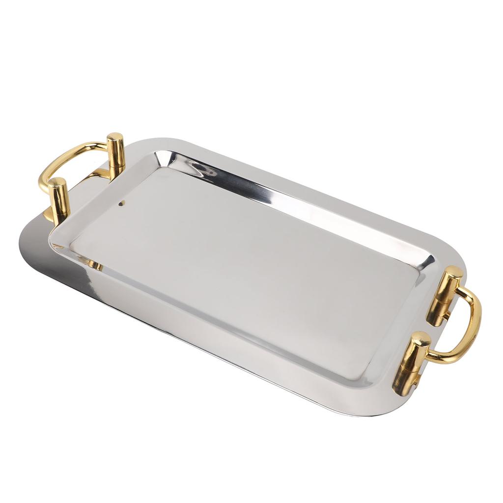 Stainless Steel Serving Tray Exquisite Elegant Mirror Surface Golden Carrying Handle 304 Stainless Steel Dinner Plates