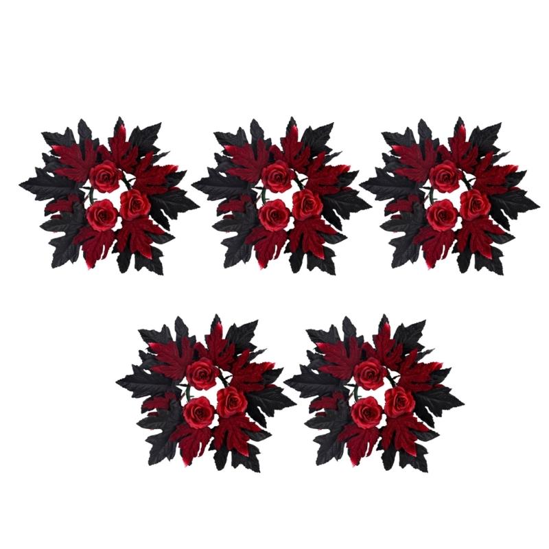 Fall Maple Leaf Candle Wreaths Pack of 5 Tealight Candle Holders Rings for Halloween Parties Table Centerpieces Decors