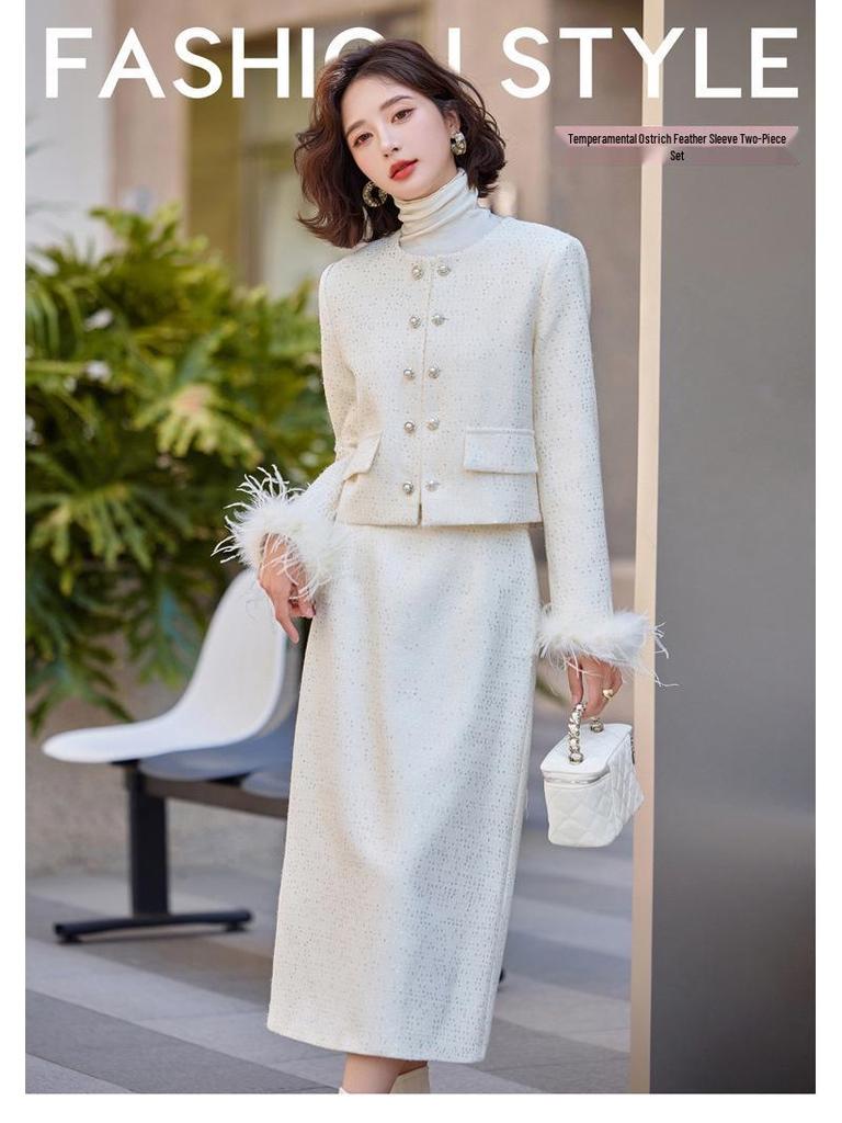 2025 High-End Damenmode-Set: Stilvolle Jacke & Midirock