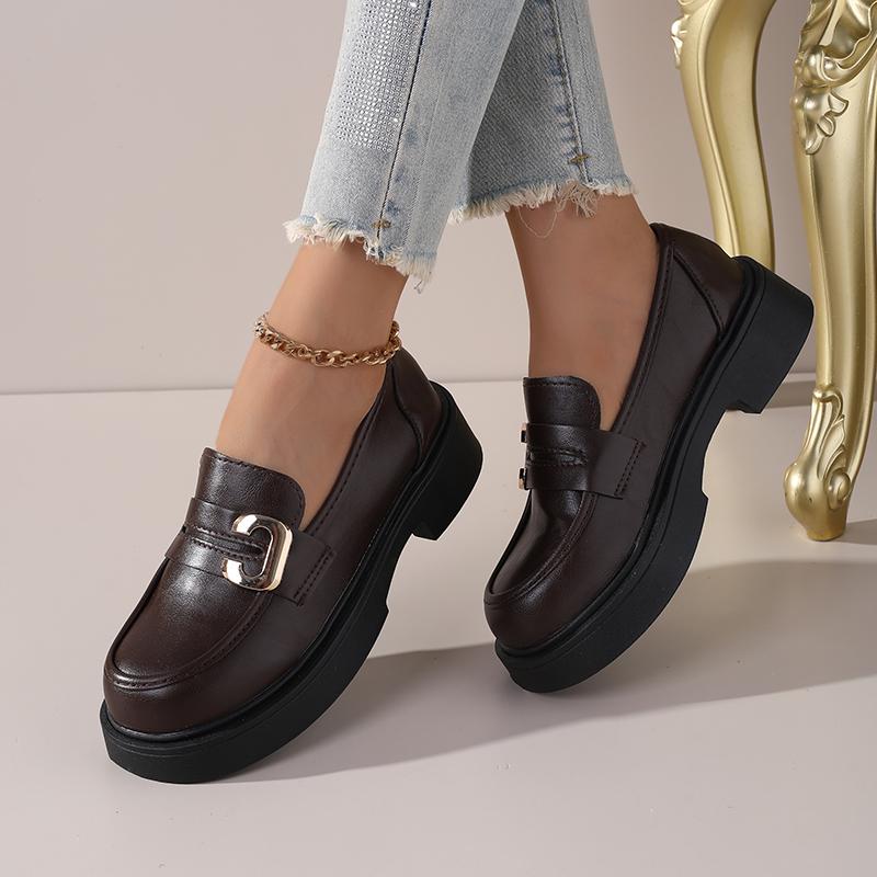 

New Women s Loafers British Style - Platform Soft Leather Slip-On Shoes Chunky Sole Comfortable Shoes Casual Spring Fall 39