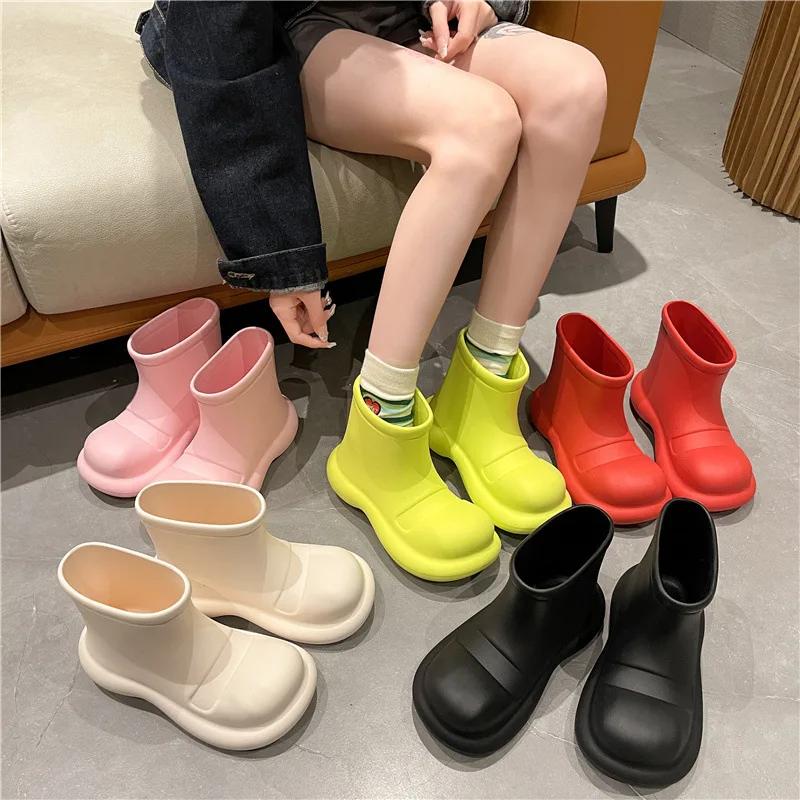 Fashion Faionable Women's Ort Rain Boots Thi Bot Outdoor Wear Waterproof Non-Slip Spring Autumn Low Cut Booties PVC Material