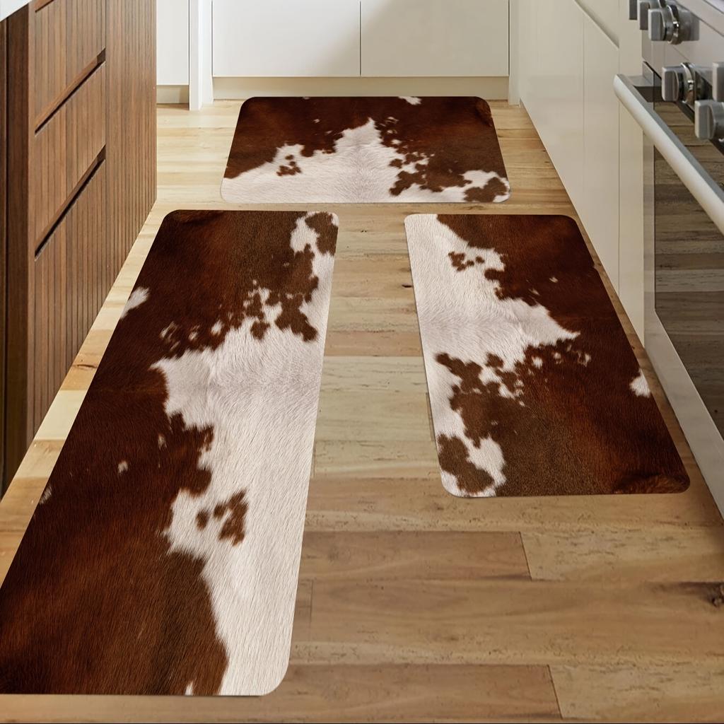 1Pcs Cowhide Print Soft Kitchen Rug Anti-Fatigue Kitchen Rug Waterproof Non-Slip Rugs Set Runner Rug Bedside Rug Absorbent Carpet For Kitchen