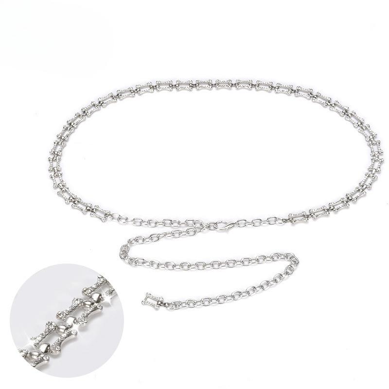 Personalized Decorative Waist Chain for Women Rhinestone Inlaid Thin Metal Belt Dress Waist-hugging Accessories Skirt Chain