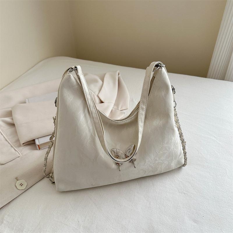 

Большая вместительная сумка-тоут Butterfly для женщин 2024 г. Сумка на плечо с цепочкой, персонализированный рюкзак белый