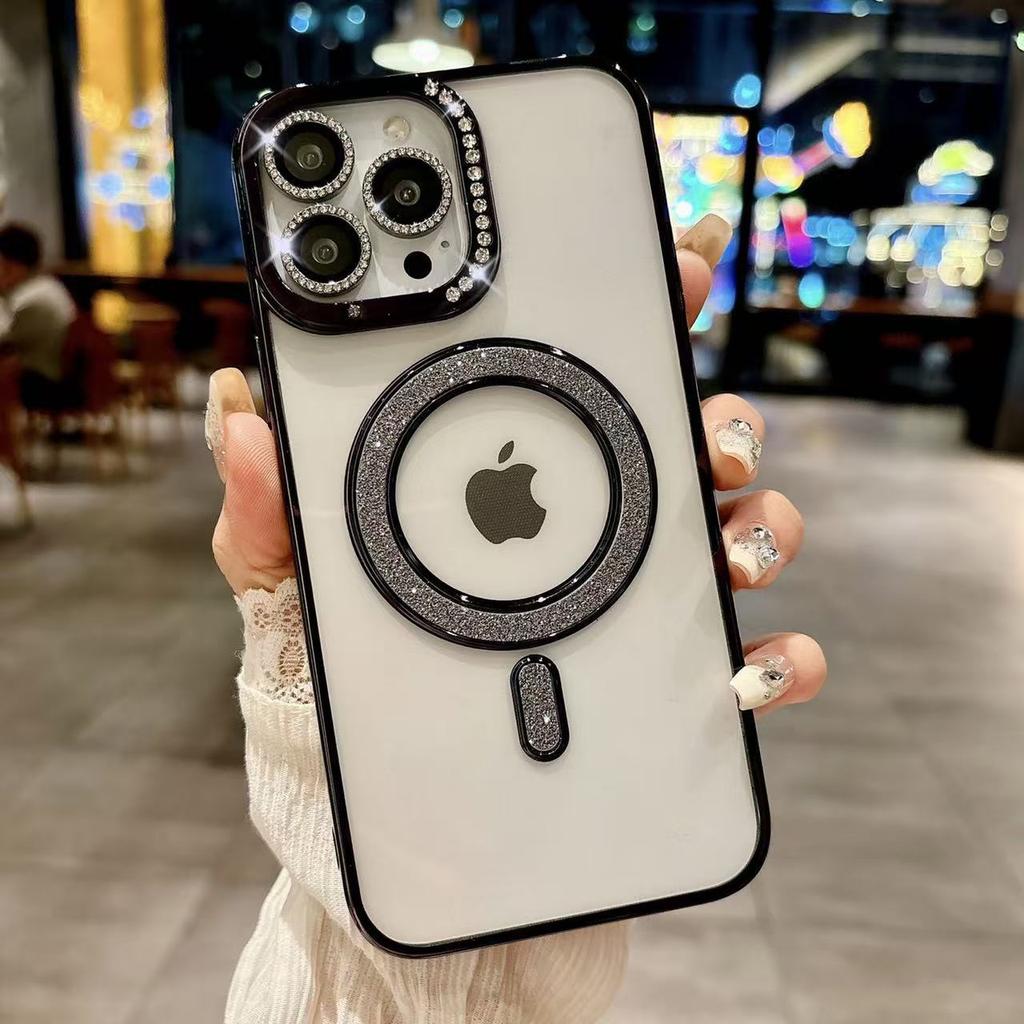 Meijiu Lens Film Suitable for IPhone16Pro Mobile Phone Case Electroplating Flash Powder Magnetic Suction Apple 15/14 Transparent Anti-fall