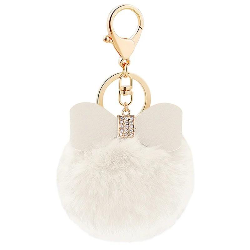 2024 Custom Bow Cute Keychain Faux Rabbit Fur Ball Key Chain Fur Pompoms for Car Bag Key Ring Key Chain