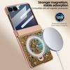 Glitter Faux Leather for Samsung Z Flip 7/6 Phone Case with Magnetic Rotatable Kickstand, Anti-peep Film Protective Hinge Cover
