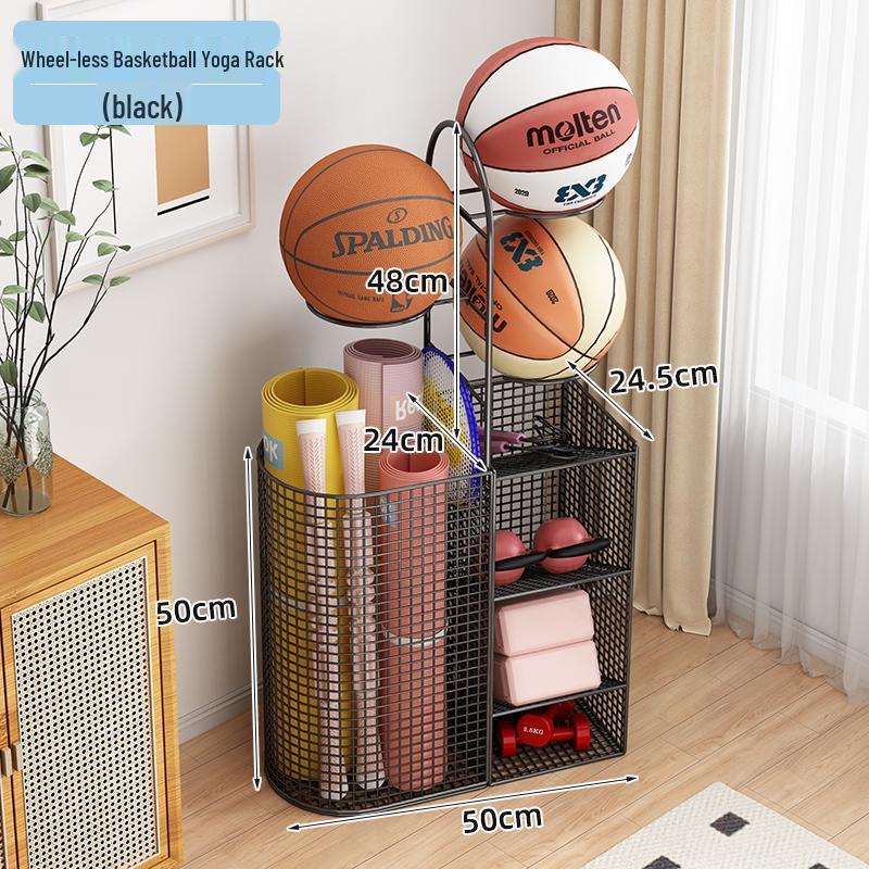Estante de Chão para Armazenamento de Basquete e Prateleira de Brinquedos para Equipamentos Esportivos e Tapetes de Yoga