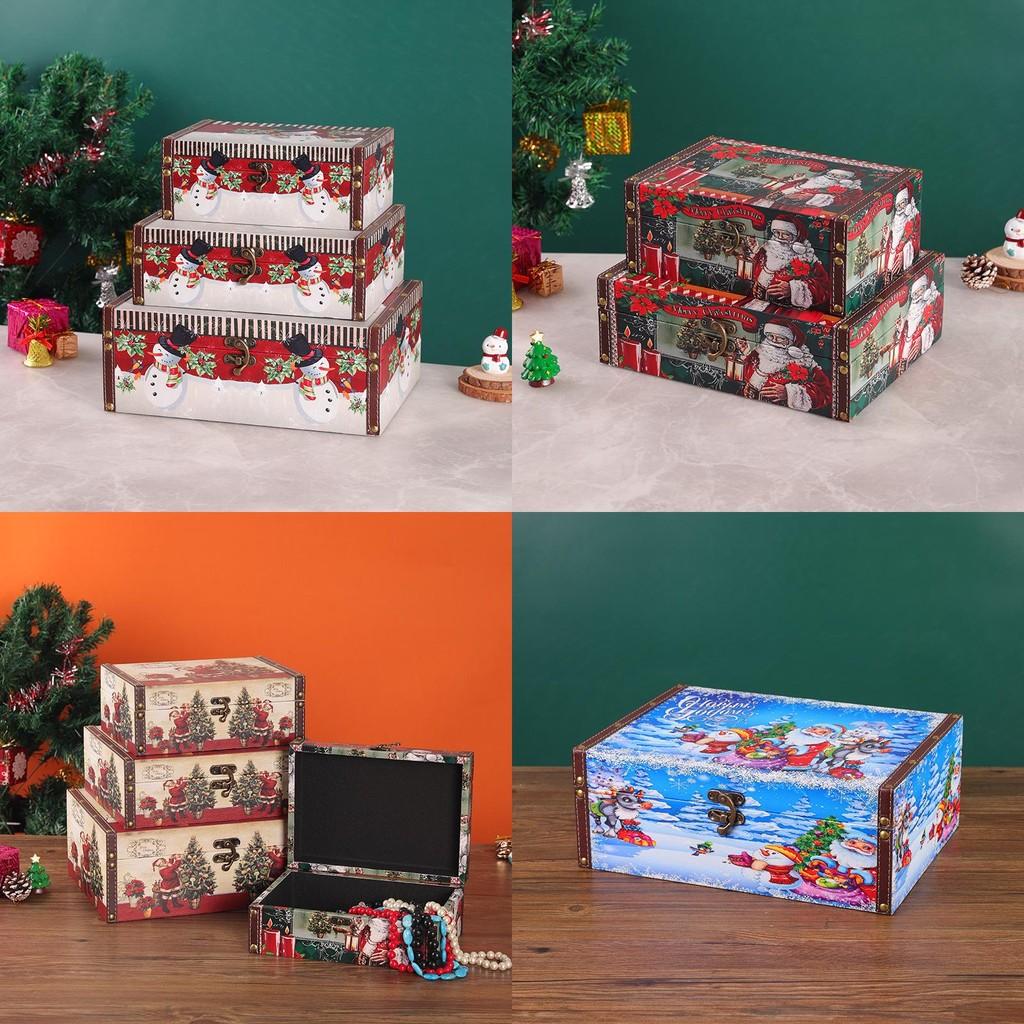 Christmas Wood Leather Storage Box With Lid For Home Organization And Holiday Decor