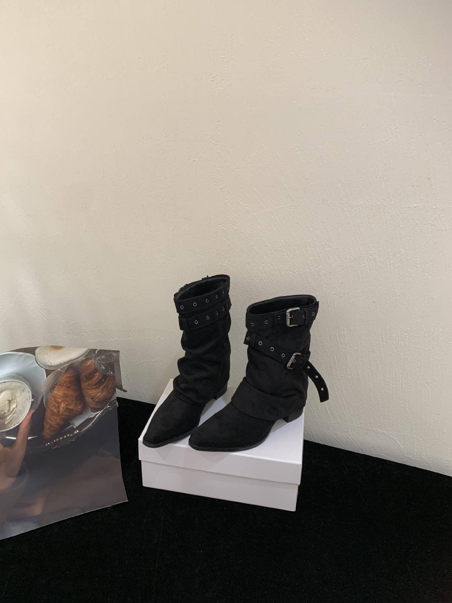 

Coarse Heel Pointed Pants Martin Boots Women s Boots 2025 Spring and Autumn Coffee Merad Western Cowboy Skinny Boots 35