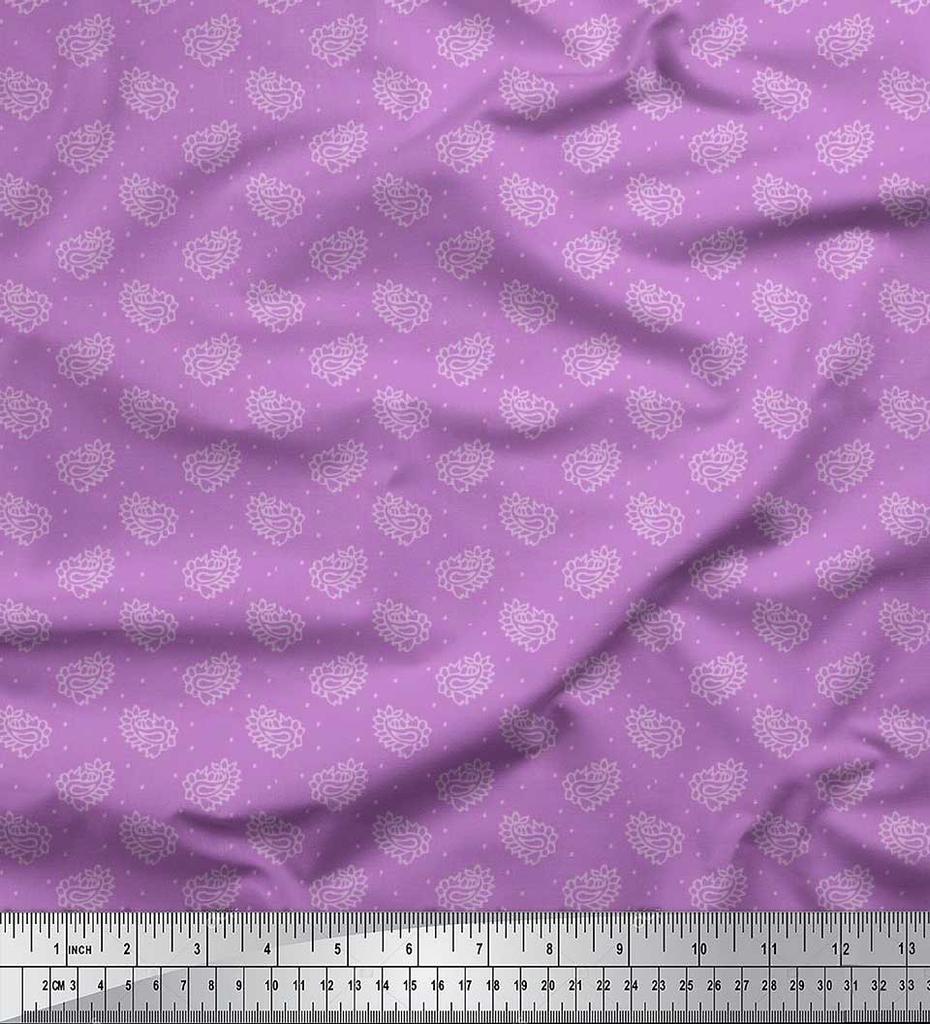 Soimoi Japan Crepe Satin Fabric Dot & Paisley Print Fabric by Metre 42 Inch