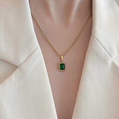 Mode Retro Quadrat Grün Zirkon Anhänger Halskette Für Frauen Charme Halskette Mädchen Hochzeit Engagement Schmuck Geschenk