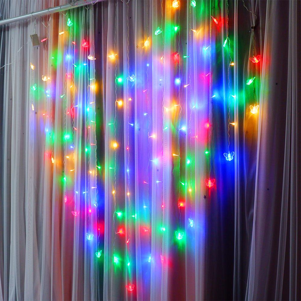 Colorful LED Butterfly Curtain Lights, Icicle String Lights for Indoor Holiday Decor, Room Atmosphere Lighting