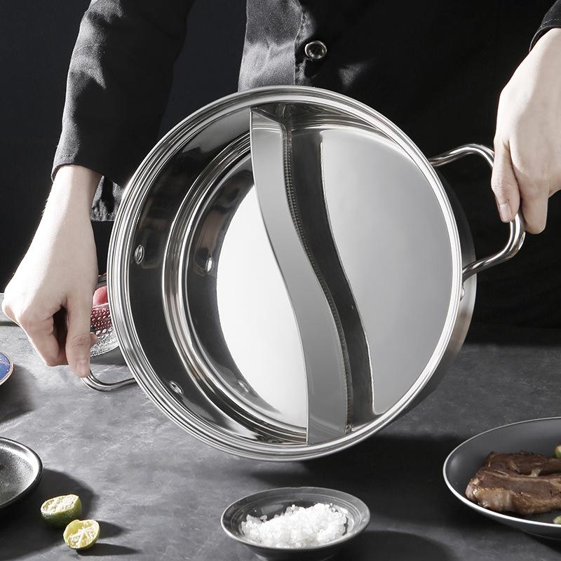 Chinesischer Hot Pot 304 Edelstahl Induktionskochfeld Gasherd Kompatibel Küchengeschirr Suppentopf Zweigeteilt