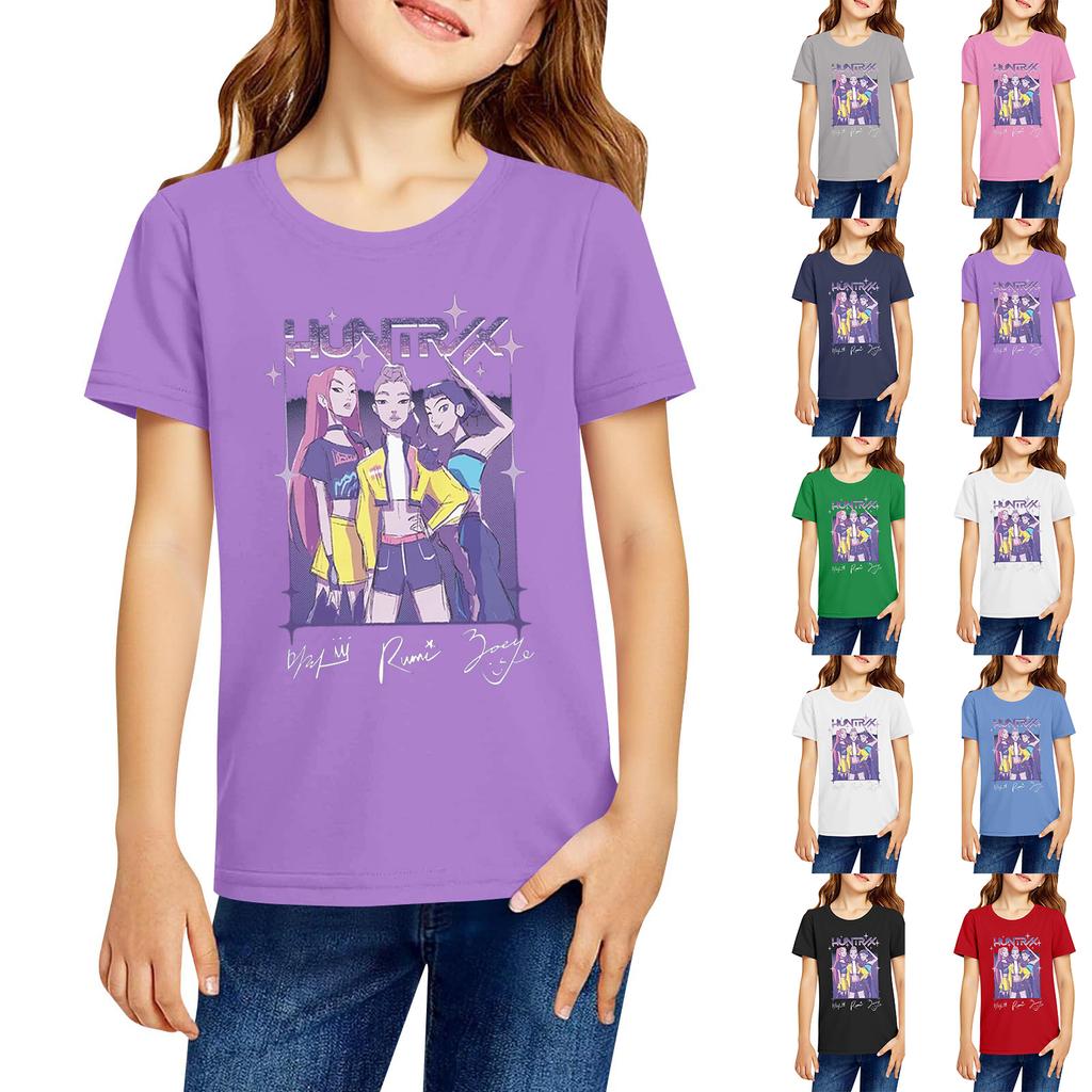 Fashionable Round Neck Short Sleeve Work Clothes Printed Tops For KID Summer Tops