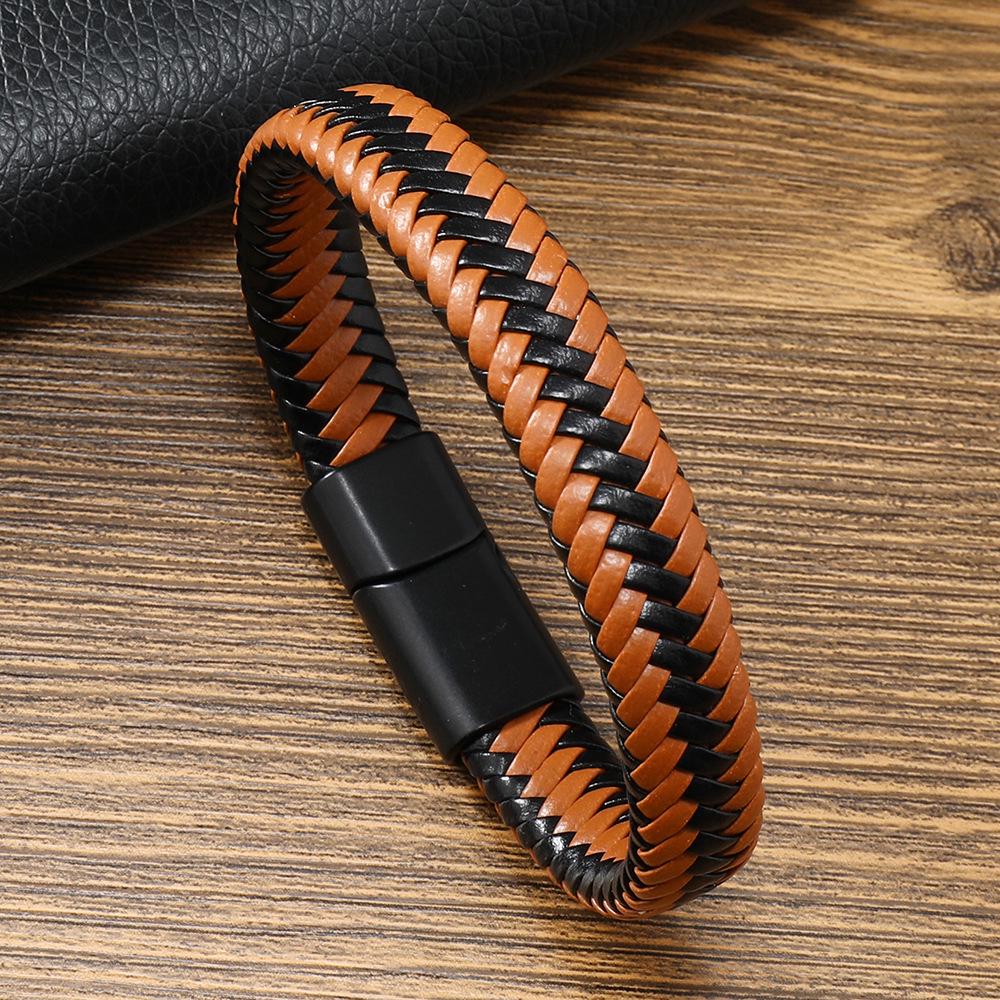 Retro Pánský kožený náramek z hovězí kůže s magnetickou slitinovou přezkou