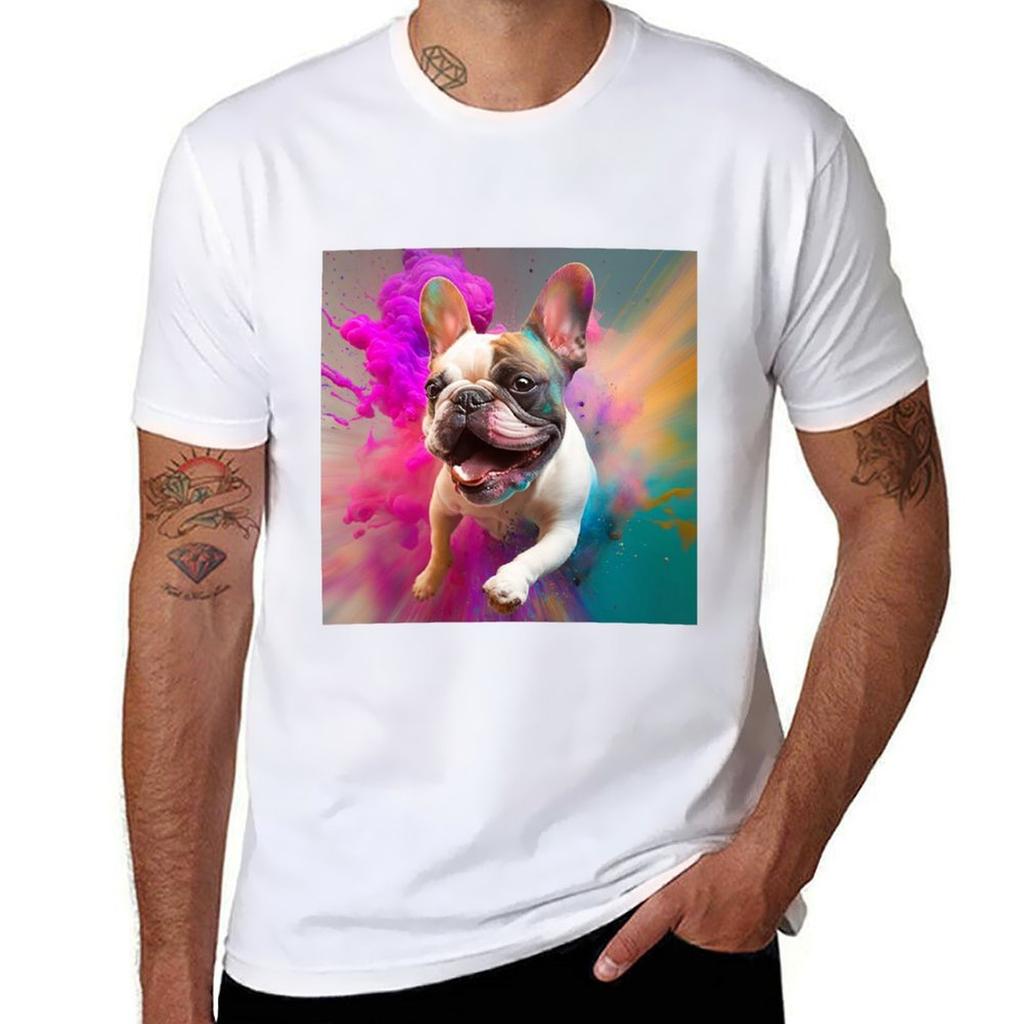 Cute French Bulldog Portrait T-shirt Cotton Tshirt 100% Anime Tshirt Man T Shirt Cotton High Quality T-shirt