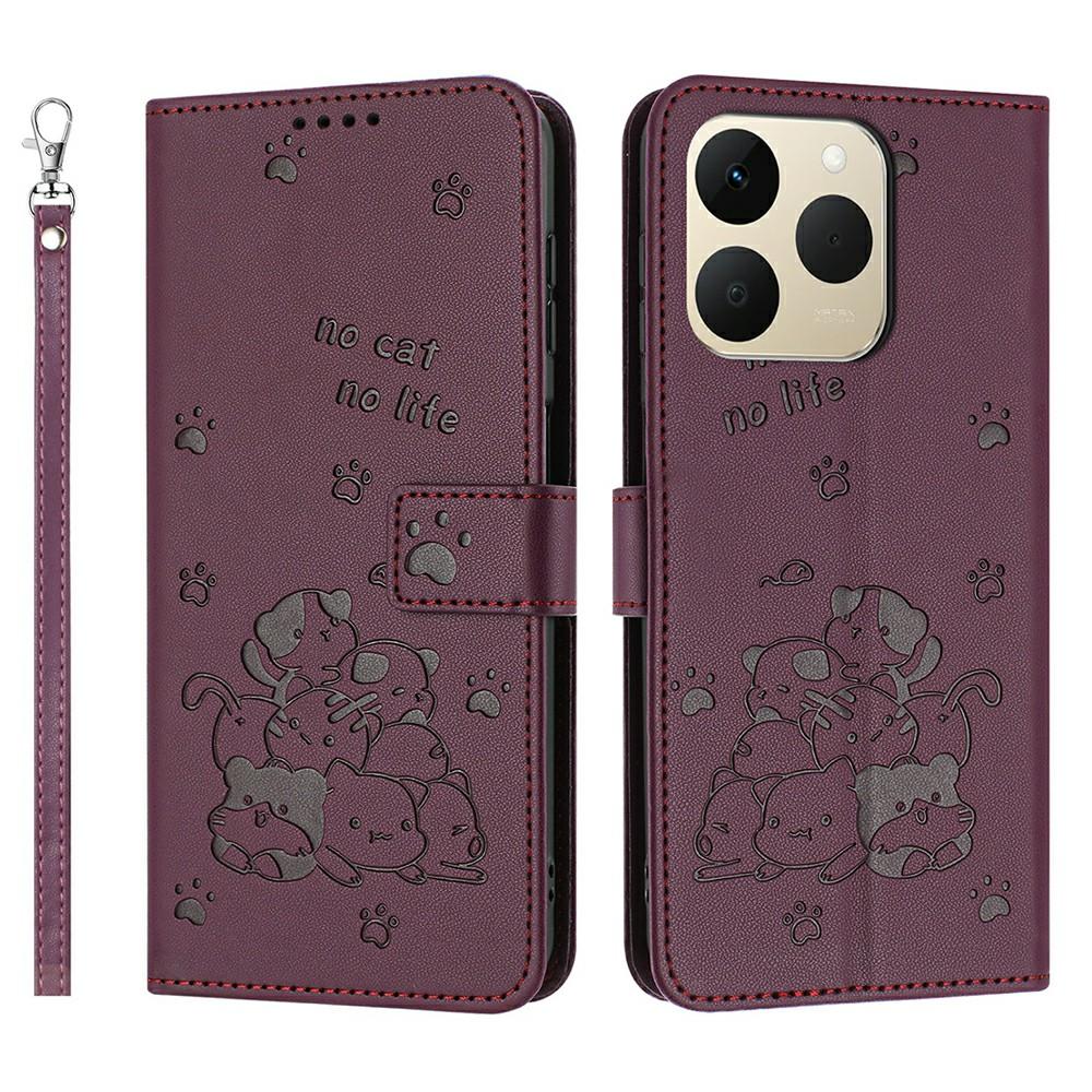

For Realme 15T 5G Wallet Case Cats Imprint Leather Phone Cover with Strap