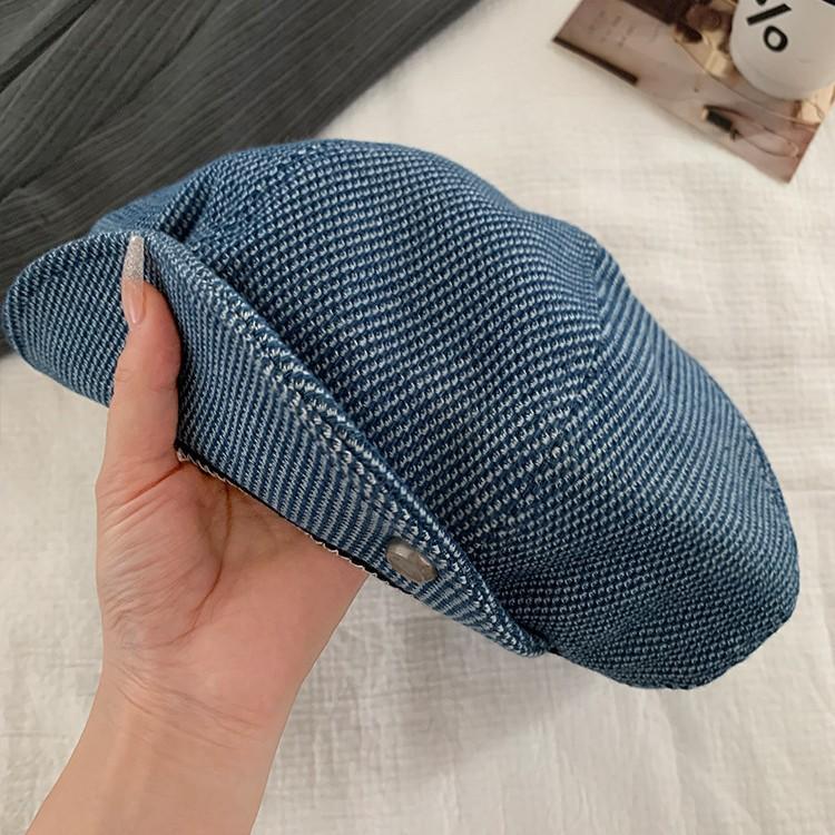 

Cloud Beret Newsboy Cap for Women, British Retro Denim Octagon Hat, Large Size Slouchy Artist Driver Cap for Slimming Face 56-58cm синий
