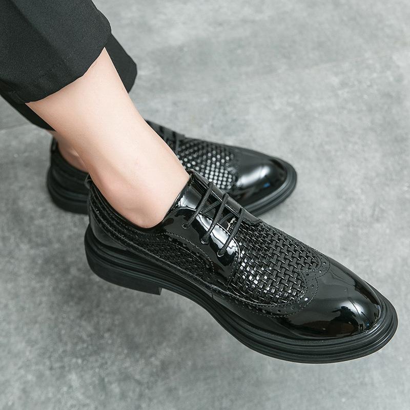 Large Size Casual Leather Shoes Men's Shoes British Men's Business Dress Trend Hollow Breathable Korean Version Leather Shoes Men