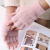 Women's Cute Fingerless Plush Gloves – Warm Nylon Mink Velvet for Autumn and Winter