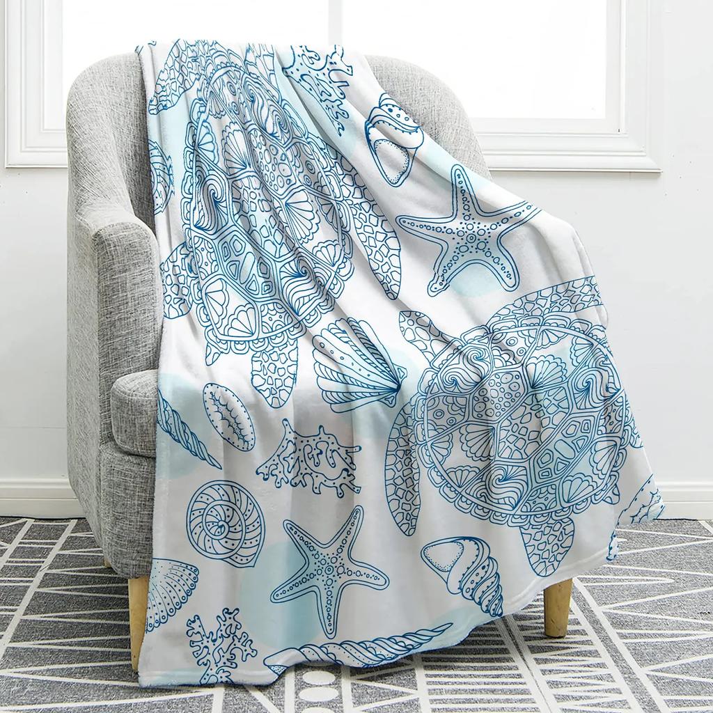 Flannel Fleece Bed Blankets Lightweight Cozy Throw Blanket for Couch Sofa Bedroom Adults Teen Sea Turtle Ocean Animal Landscape