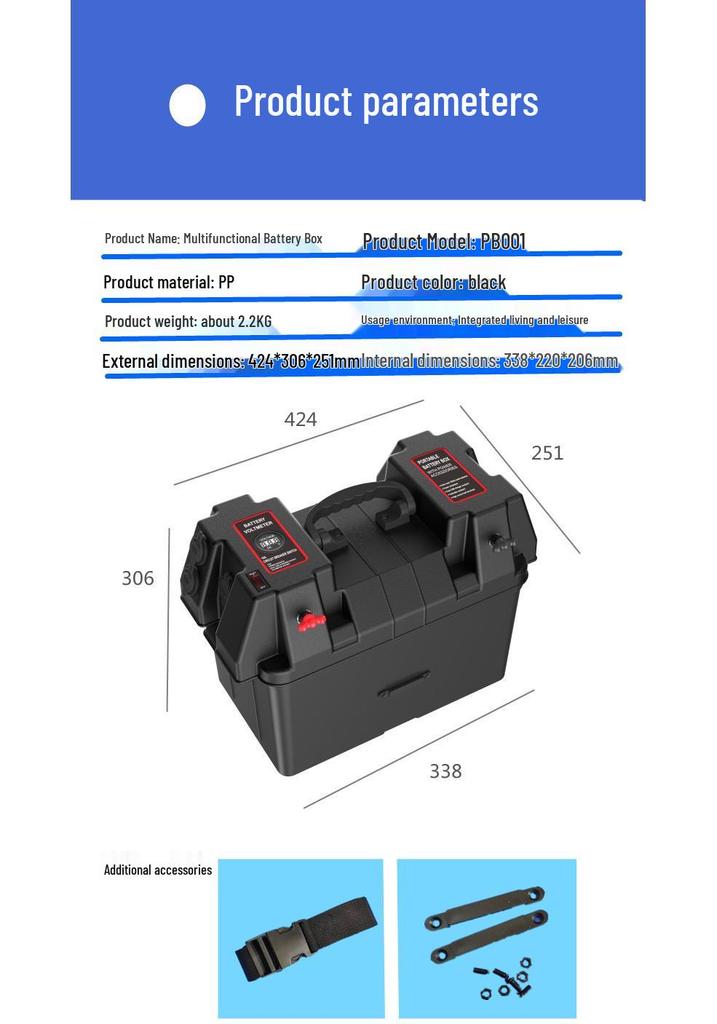 12V Multi-Functional Portable Battery Box with USB Output for Outdoor Energy Storage and Emergency Power Supply