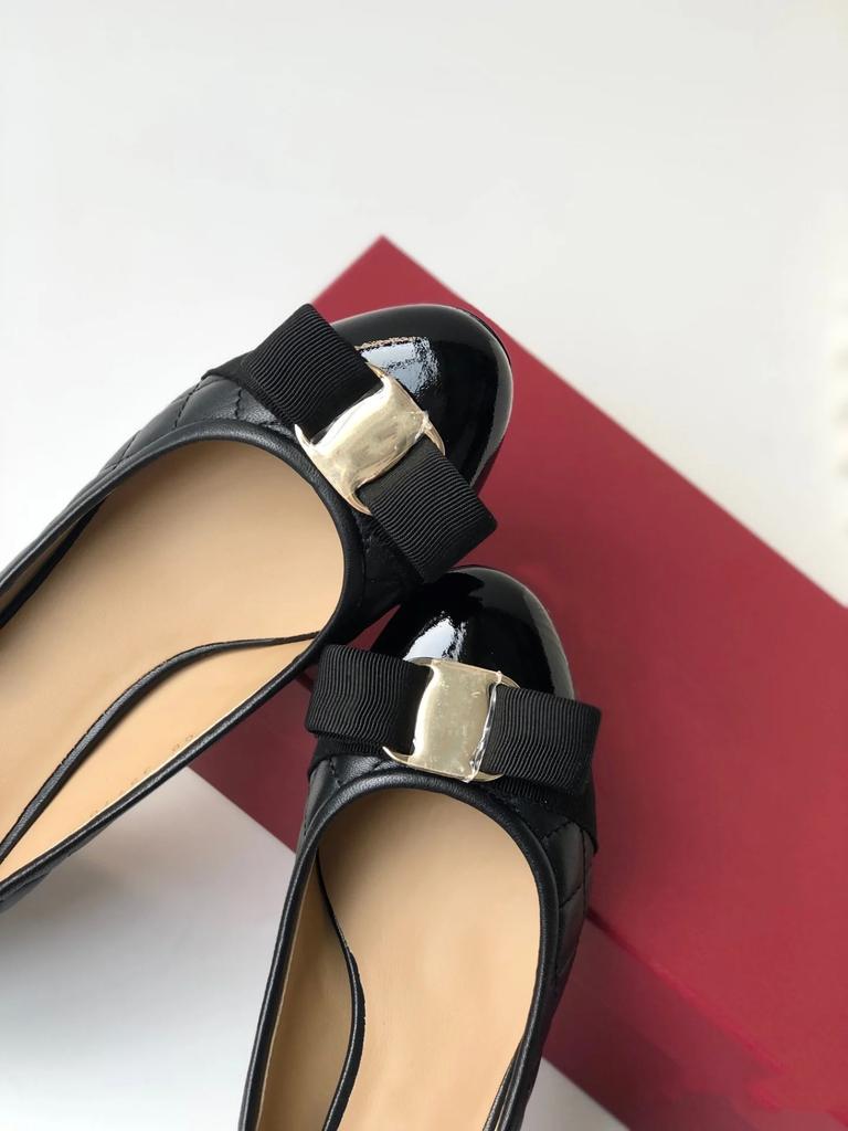 Fei'S Same Low-Heeled Bow Mary Jane Shoes Light Mouth Round Head Grid Color Matching Single Shoes Women'S Thick Heel