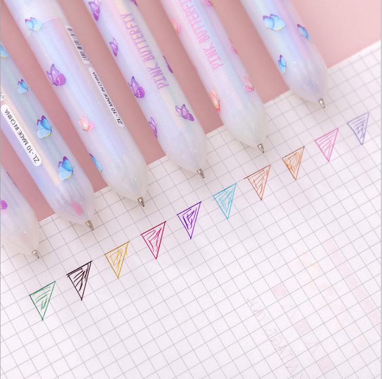 Multi Color Ballpoint Pen Set 10 Colors 1ml Ink Capacity Butterfly Design Top Decorative Cap Student Stationery School Office Supplies