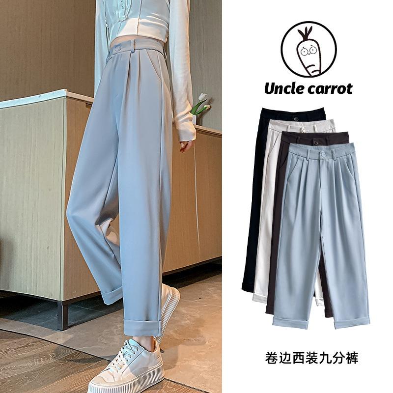 suit wide-leg pants women's pants spring and autumn new high-waisted drape nine-point straight casual and thin black trousers