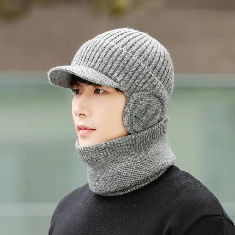 New Men Plush Fur Lined Warm Winter Hats Stylish Ear Protection Beanie Hat For Men Fashion Outdoor Slouchy Ski Warm Suit
